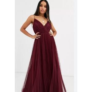 Asos Sz 6 Cranberry Maroon Red Prom Formal Fancy Maxi Dress Tulle Ballerina Cami